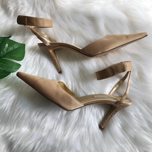 Lord & Taylor Rhinestoned Satin Ankle Strap Heels - Picture 3 of 10